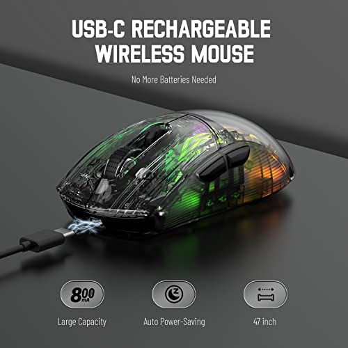 Image of Wireless Gaming Mouse PC Transparent Shell Computer Mice with Dual Mode BT5.0 /2.4G,PixArt Chip 3D RGB Lighting,Ergonomic 7 Buttons,Rechargeable Mute Mouse for PC Laptop Tablet PS4 PS5 Xbox one
