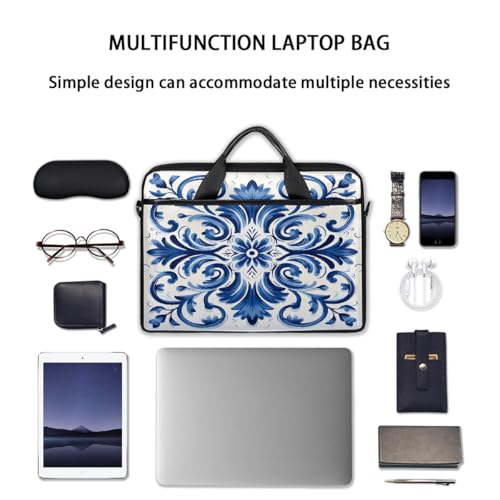 Funda para laptop de cerámica con diseño de flores azules y blancas, 15 pulgadas, funda delgada para computadora portátil con correa para hombro, maletín para negocios, ideal para mujeres y hombres, bolso mensajero para trabajo, oficina y viajes miniatura 7