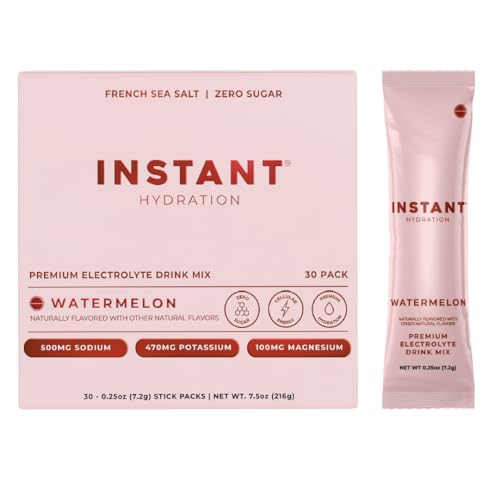 Instant Hydration Electrolytes Powder Packets - Watermelon Electrolyte Drink Mix - Zero Sugar - Keto Vegan Gluten-Free Non-GMO - Boost Recovery Brain Health Muscle & Tissue Support- 30 Sticks