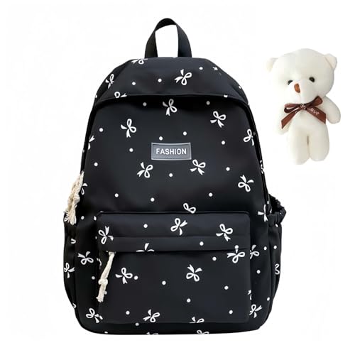 Bow Backpack for Girls, Coquette Bow Backpack - 3Pcs Set with Matching Pouch & Lunch Bag (Black*B)