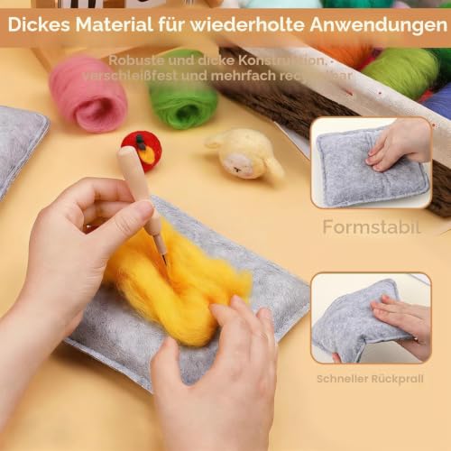 KEORHEZ 6 Stück Filzunterlage,15 X 12,5 X 3,5 CM,Filzunterlage Zum Filzen,Mit 2 Filznadeln Zum Trockenfilzen,Hochwertige Qualität Und Langlebig,Starter-Set Für Trockenfilzen Mit Wollfilz