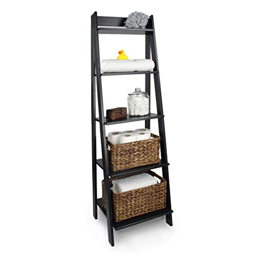 Adeptus 5 Shelf Ladder - Made From Solid Wood (Black) #TOP5