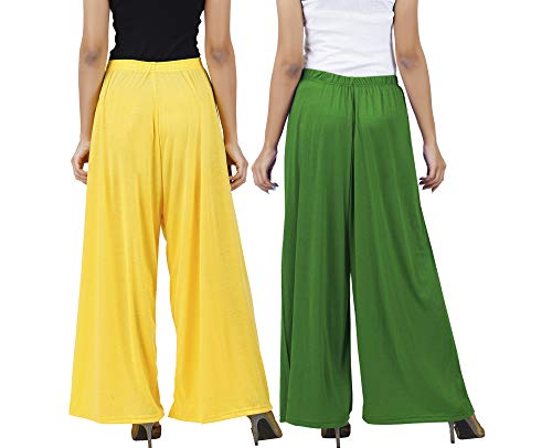 Image of Buy That Trendz M to 4XL Cotton Viscose Loose Fit Flared Wide Leg Palazzo Pants for Women Yellow Jade Green Combo Pack of 2 XXXX-Large