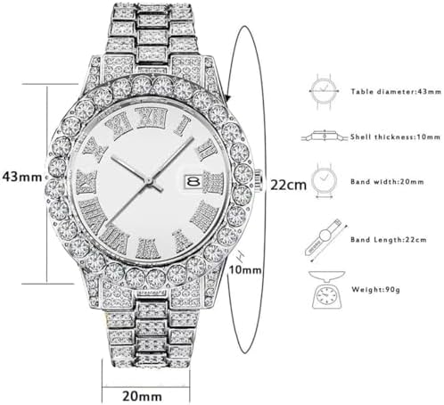 SENRUD Men's Diamond Watch Fashion Crystal Rhinestone Quartz Analog Watch Iced-Out Bracelet Wrist Watch