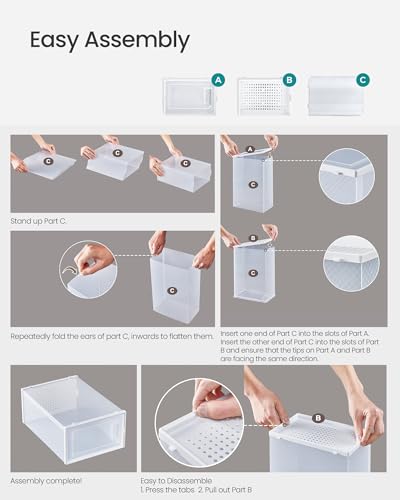 Image of SONGMICS Shoe Boxes, Pack of 24 Shoe Storage Organizers, Stackable Clear Plastic Boxes for Closet, Sneakers, 13.1 x 9.1 x 5.6 Inches, Transparent and White ULSP906W12