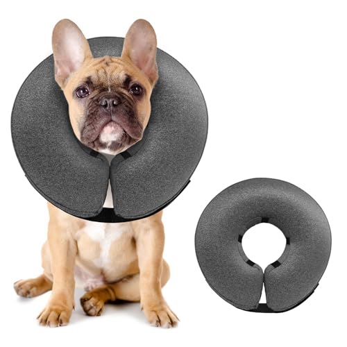 Image of MIDOG Dog Cone - Inflatable Soft Donut Collar Alternative for Dogs After Surgery, Protective Recovery Collar Prevents Licking, Comfortable E-Collar Alternative for Small Medium Large Dogs (Gray, M+)