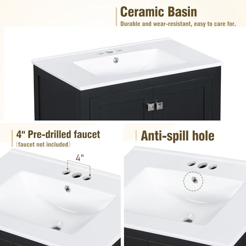 60\" Black Bathroom Vanity with Double Sink, 60 Inch Bathroom Vanity Set with Double Vanities (Separate), 2 Bathroom Vanities with Sink, Storage Shelf, and Divided Drawers (Mirror not included)