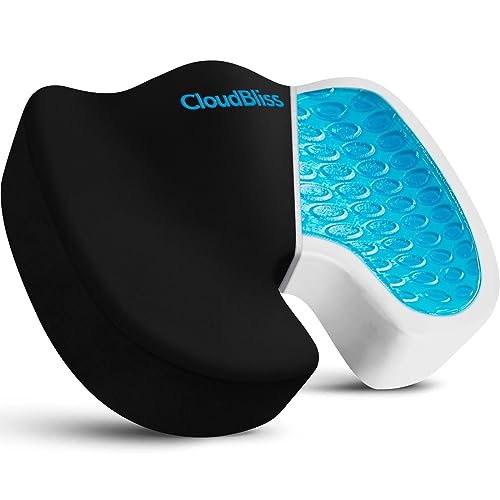 CloudBliss Gel Seat Cushion - Cooling Gel Enhanced, Memory Foam, Ergonomic Seat Cushion for Long Sitting for Office, Game, Car, Airplane (X-Large, Black)