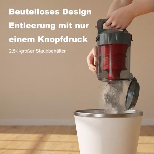 Akitas 850W Beutelloser Staubsauger ohne Beutel mit starker Saugkraft und deutschem Wessel-Werk 2-in-1-Bürstenkopf für Hartböden und Teppiche – Bild 4
