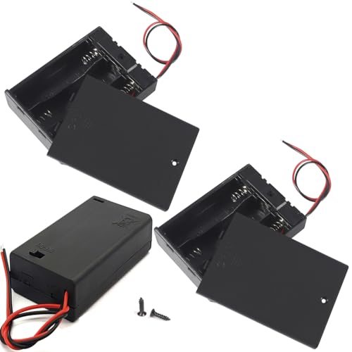3x AA Battery Case Holder with Wire Bundle Switch and Cover,1.5V AA DIY Battery Storage Boxes, AA Charging 3 Bay Cell Battery Holder, 3 Slots in Parallel Black Plastic Batteries Case with Pin