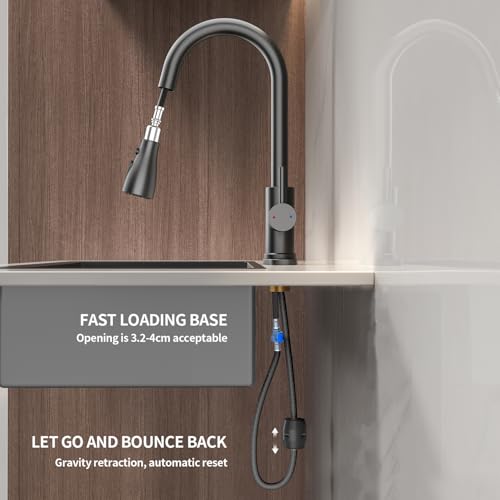 Oersitor Kitchen Faucet with Pull Down Sprayer，Lead-Free NSF Certified ，High Arc Single Handle Stainless Steel Sink Faucet，1/3 Hole, Suitable for Farmhouse RV Laundry Rooms Camper and Bars(Black) - image 8