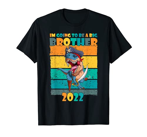 Niños Voy a ser un gran hermano 2022 T-Rex Pirate Camiseta