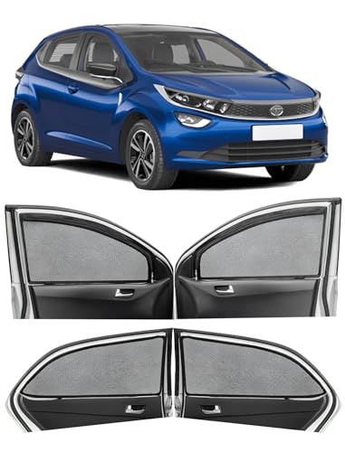 Image of Autofact Magnetic Car Sunshades Compatible with Tata Altroz (Set of 4) - Easy Installation, UV Protection, Keeps Car Cool (Front 2 with Zippers for Easy Access, Rear 2 Without Zippers)