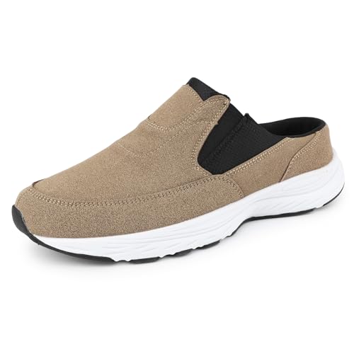 riemot Mules for Men Slip On Shoes Casual Open Back Loafers Indoor Outdoor House Slippers Comfort Closed Toe Clogs Lightweight Sneakers Non Slip Walking Shoe Brown US13/EU46