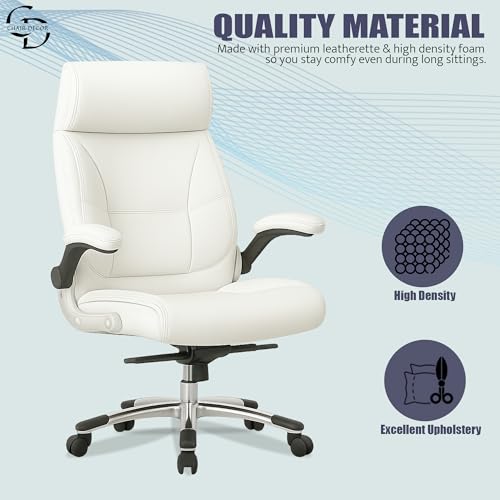 Image of Premium Leatherette Boss Office Chair | Ergonomic High-Back Revolving Chair for Home, Office, Study & Gaming | Height Adjustable Executive Chair with Chrome Base | 1 Piece (White)