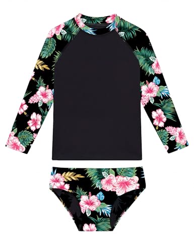 Image of Girls Swimsuit Long Sleeve Rush Guard Bathing Suit Swimwear with Bikini Bottom Sun Protection