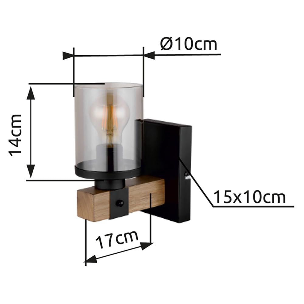 GLOBO Wandleuchte Retro Wandlampe Treppenhausleuchte Flurlampe Holz Wohnzimmerlampe, 1x E27, BxH 10x22,5 cm
