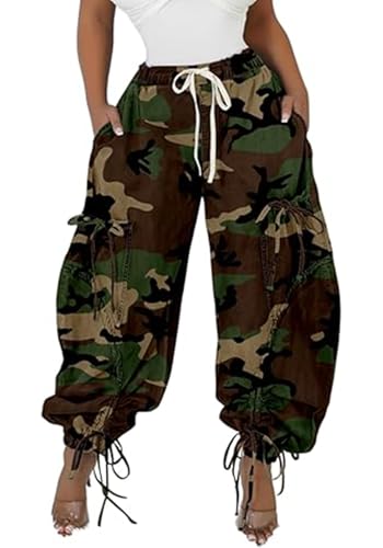 Tbahhir Baggy Cargo Jeans for Women High Waist Wide Leg Denim Pants Loose Harem Drawstring Jogger Sweatpants Trousers