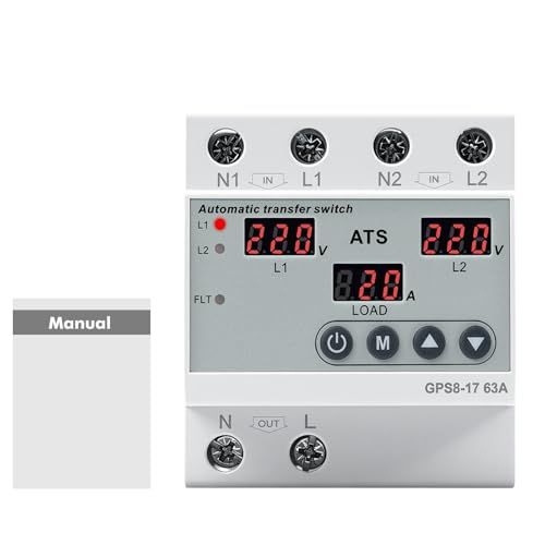 Commutateur de Transfert Automatique Inverseur de Source Monophasé 63A AC220V avec Affichage LED, protection contre les surtensions et les sous-tensions pour...