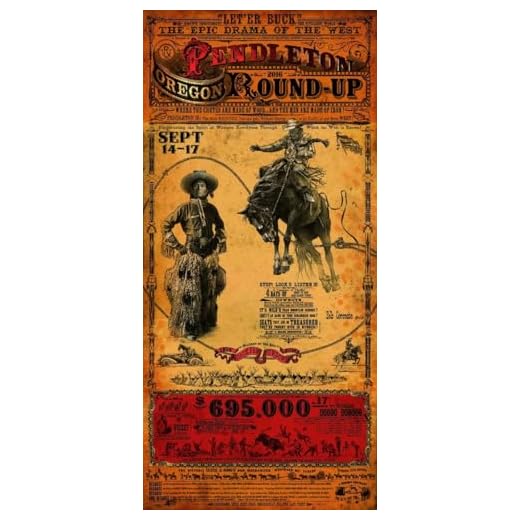 Pendletan Oregon Round-Up by Bob Coronato Wetern Rodeo Saddle Bronc Riding Advertisement Art Print Poster Image and Overall Size is 18.375x39.25 Inches