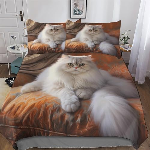 Housse de couette avec taies d'oreiller chat parure lit enfant 220x240 - 2
