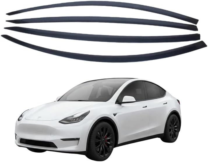 Fits for Tesla Model Y 2019 2020 2021 2022 2023 2024 2025 Ultra-Sleek Carbon Fiber Window Rain Guards Side Window Sun Rain Deflector Visor Ultra-Thickened……