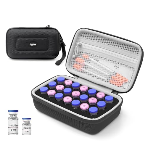 Krypthos 21 Slots Insulin Fridge Holder Storage Case, Portable Diabetes Insulin Organizer Bag for 1ml, 3ml, 5ml Vials, Hard Insulin Carrying Case for Diabetic Supplies, No Ice Pack