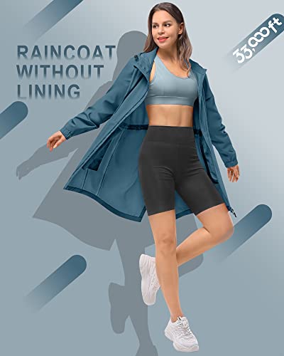 33,000ft Women's Rain Jacket Lightweight Hooded Long Rain Coat Waterproof Jacket Ladies Packable Functional Jacket Windbreaker Breathable Active Outdoor Coats