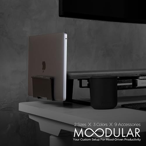Image of ULTRARM Moodular Vertical Laptop Tray Add-On for Rails, Do Not Use Alone | Accessory Only, Clamshell Mode, Fits Laptops & Tablets Under 0.7 inch, Saves Desk Space, Felt-Lined, Steel, Black, MSA-VLT
