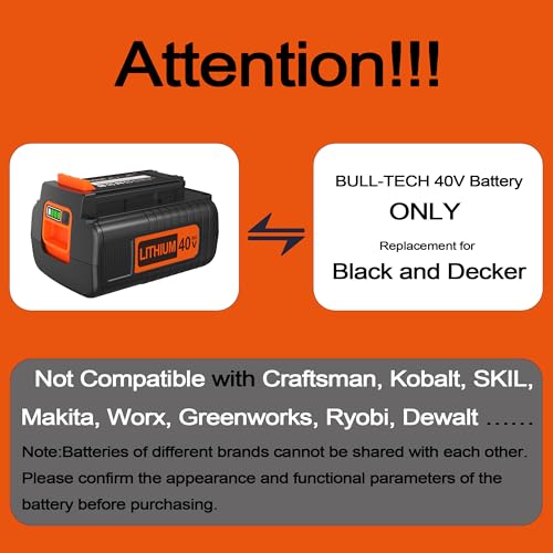 Image of BULL-TECH 40 Volt MAX 2.0Ah Lithium Battery Replacement for Black and Decker 40V Battery,Compatible with All Power 40V Black and Decker Power+ Tools