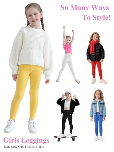 Dreammonkey 2T to 13Years Girls Cotton Leggings Toddler Kids Basic Solid Footless Tights Soft Stretchy Layering Yoga Pants4