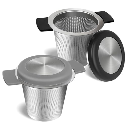 2PCS Tea Infuser for Loose Tea 304 Stainless Steel Strainer with Silicone Heat Proof Handles