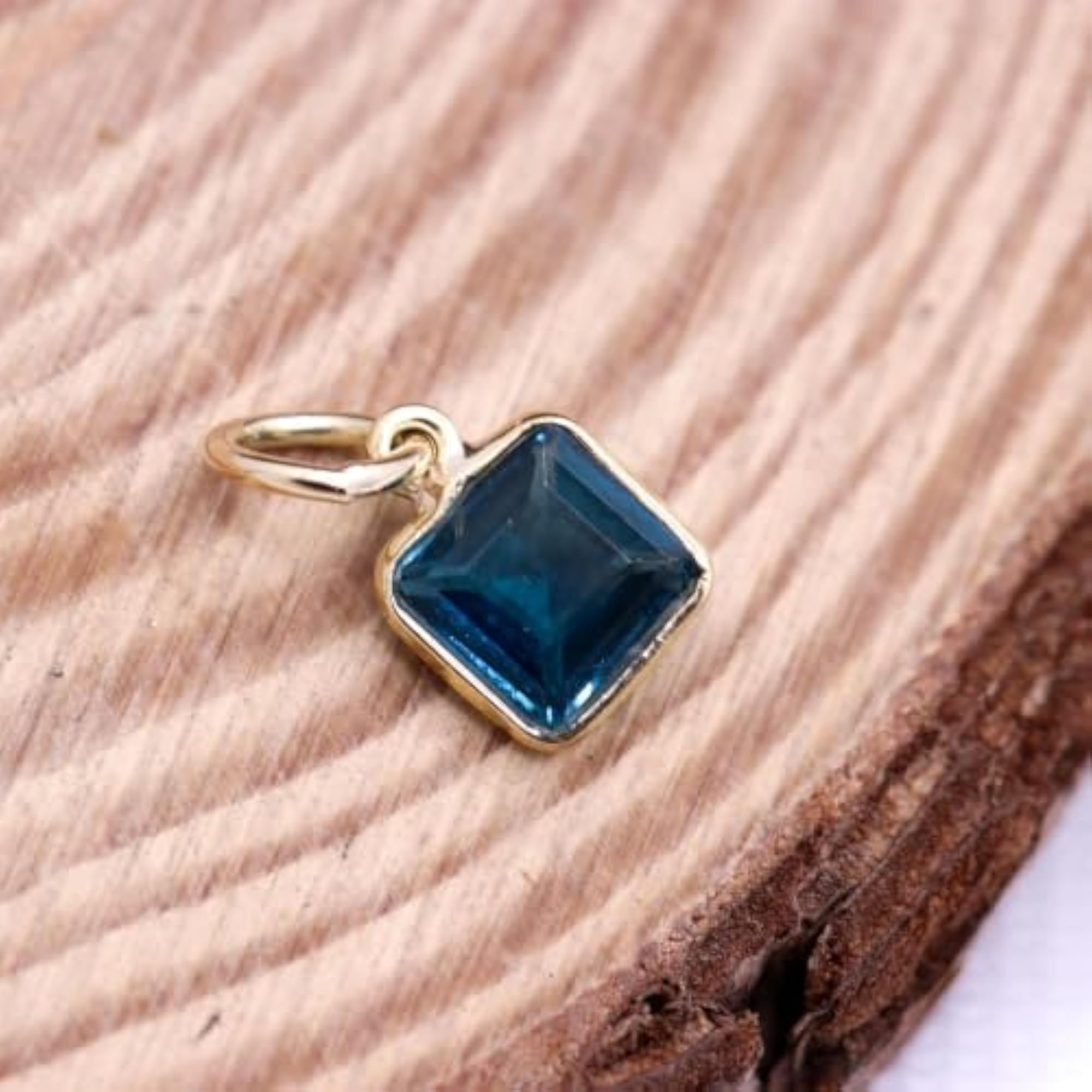 Minimalist Blue Topaz 14K Gold Pendant Necklace, Handmade