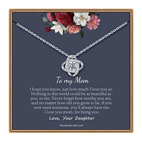 Ieftop Mom Necklace Gifts for Mom, 14K White Gold Plated Cubic Zirconia Love Knot Necklace Gifts from Daughter Mom Gifts Necklace Valentines Day Birthday Mother Day Christmas Gifts for Mom Cover