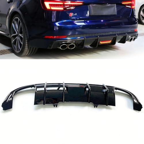 Glossy Black Rear Diffuser with Integrated Red Light for Audi A4 S-Line & S4 (B9 2017-2019) – ABS Plastic Rear Bumper Lip Spoiler – Aggressive RS-Style Aero Upgrade (Wiring Required, Check Local Laws)