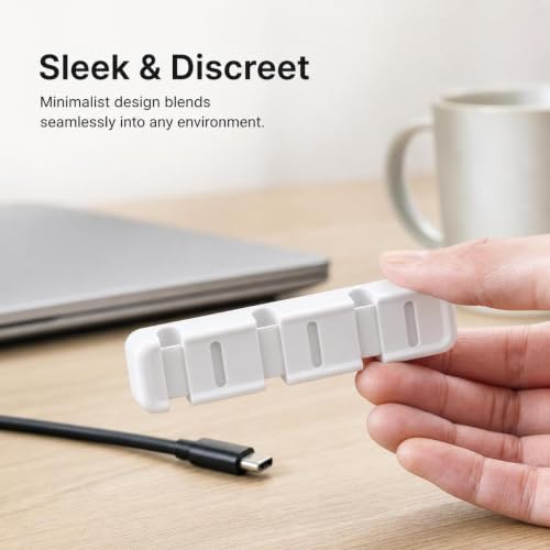 Organizador de cables para escritorios, clips para cables para hogar y oficina, gestión de cables, rosa con varillas blancas miniatura 3