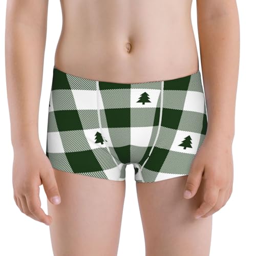Boys' Cotton Boxer Brief Soft Underwear-Green White Lumberjack Plaid