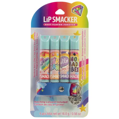 Lip Smacker Flavored Lip Balm & Rainbow Lanyard Set, Classic Flavors | For Kids | Stocking Stuffer | Christmas Gift | 4 Count(Pack Of 1) #TOP29