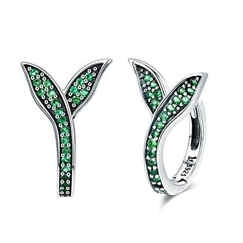 Pendientes de aro de plata 925 con flores y circonitas verdes elegantes para mujer