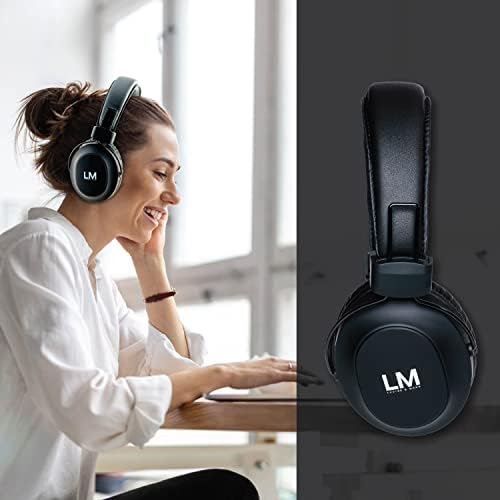 Louise & Mann 5 Bluetooth Headphones Over Ear, Wireless Headphones with Hi-Fi Stereo Deep Bass, Foldable, Soft Earmuffs, Built-in Mic and Wired mode for Phone/PC/TV (Black)