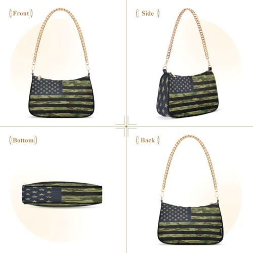 Image of Shoulder Bags for Women American US Flag Independence Day Patriotic Hobo Tote Handbag Small Clutch Purse with Zipper Closure