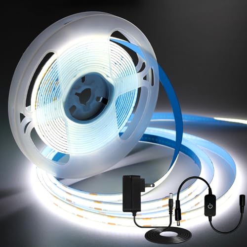 Image of iNextStation 16.4FT 6000K White COB LED Strip Light DC12V with Power Plug | CRI 93+ Dimmable LED Light Strip, 8mm Width LED Tape Lights, LED Lights for TV Backlight, Bedroom, Home Lighting, Party Decor