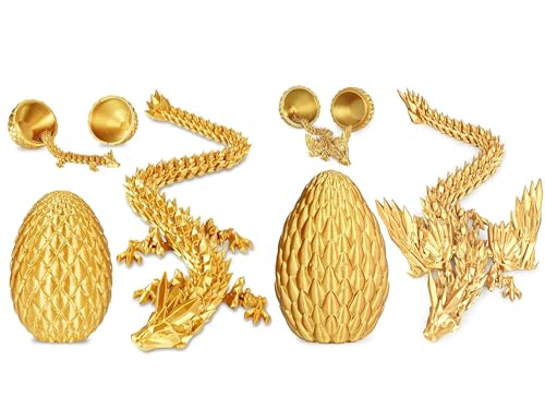 1 set 3D Printed Dragon Egg Gift Set (2 Pack, M Size) ? Articulated Dragons Inside, Winged + Wingless Design, Surprise For, Gold