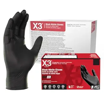 AMMEX BX3 Black Nitrile Latex Free Disposable Gloves (1000 counts) - XLarge
