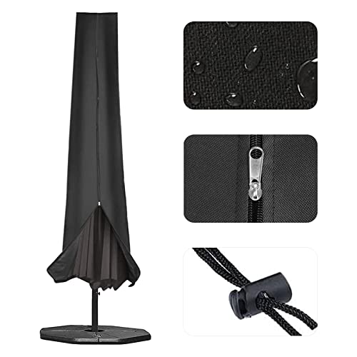 RICHIE Garden Parasol Cover Outdoor Umbrella Covers Fit 2.5 to 4m Diameter Parasols 190x25x50cm Waterproof 600D Oxford PVC Coating with Heavy-duty Zip and Adjustable Drawstring Cord at Bottom, Black