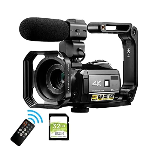 Videokamera -videokamera Video Camera Camcorder 4K Night Vision Video Camera Professional Camcorders Ac3 WiFi Digital Zoom Vlog -kameror for Vlog Recording med skönhetsfyllning (Color : Package)