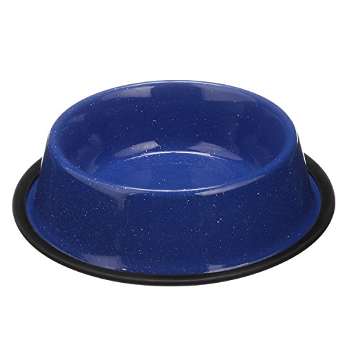 Neater Pet Brands - Outdoor Camping Style Pet Bowl - Enamelware Granite Colors - No-Tip Non-Skid Water or Food Bowl for Cats & Dogs (32 oz., Blue)