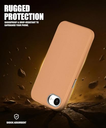 Image of WOW IMAGINE Back Cover for iPhone 16e | iPhone 17e | Shockproof Tough Leather Texture Hard Mobile Case | Ultra Slim Non-Slip Grip | Inner Velvet Fabric | Metal Camera Ring - Tan Brown
