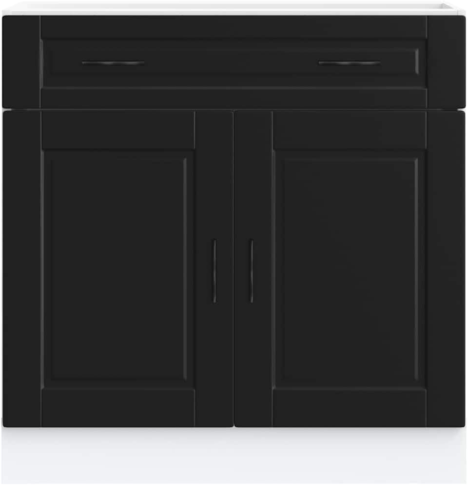 vidaXL Kitchen Base Cabinet Black Engineered Wood Medium Adjustable Feet