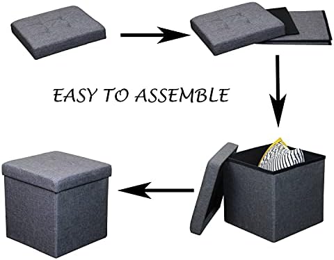 HomeHarmony Folding Storage Ottoman Seat, Stool, Toy Storage Box Linen Look (Light Grey Medium)